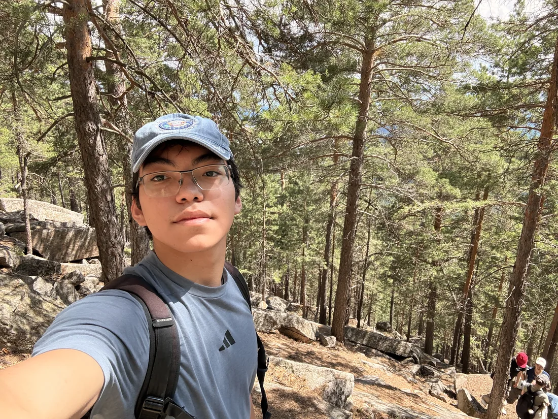 Asanali on a pine forest trail in Burabay